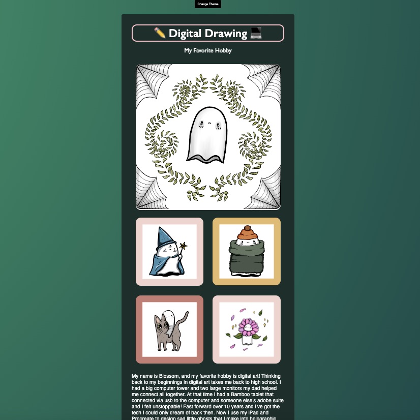 a screen shot of a web page displaying digital drawings of ghosts in a dark theme mode