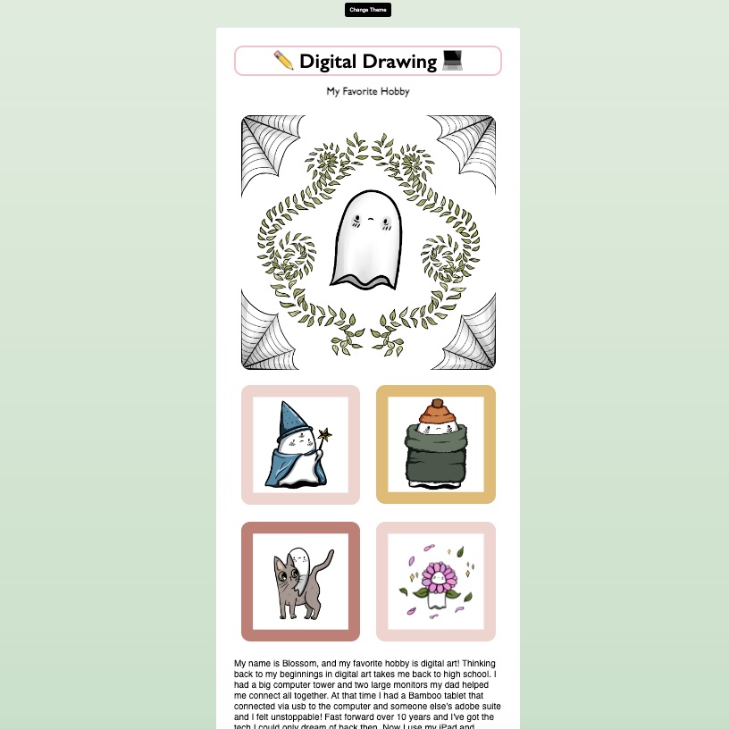 a screen shot of a web page displaying digital drawings of ghosts in a light theme mode